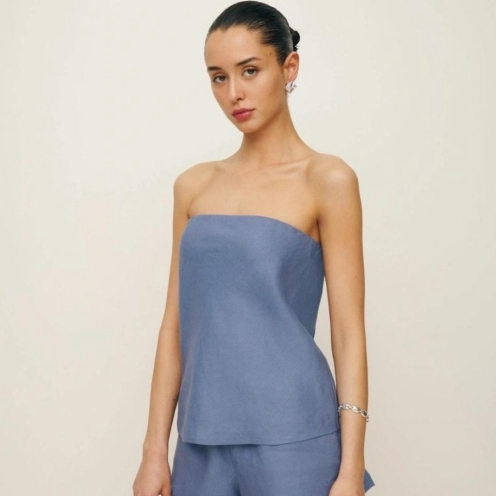 Reformation Mollie Linen Tube Top in Cornflower - Size Large